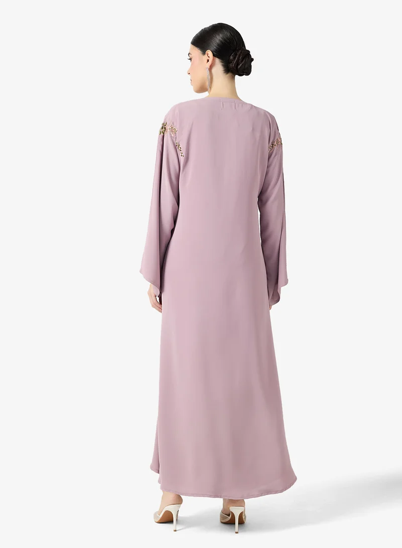 hayas closet Embroidered Open Abaya With Sheila